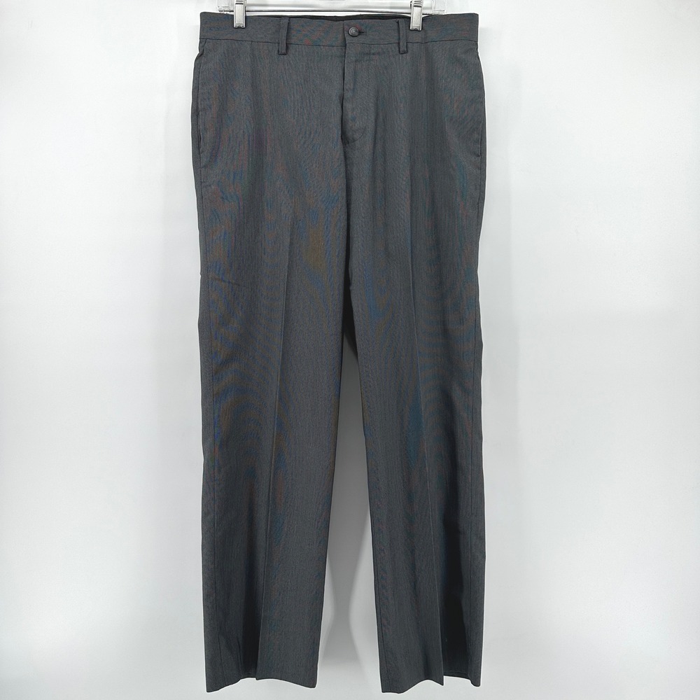 Van Heusen Studio Mens Dress Pants 32x30 Charcoal Gray Stretch Flat Trousers